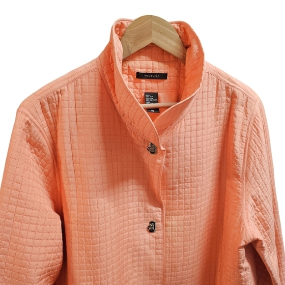Mel & Lisa Silk Quilted Peach High Collar Jacket Size 16 Metal Twist Buttons - Picture 5 of 10